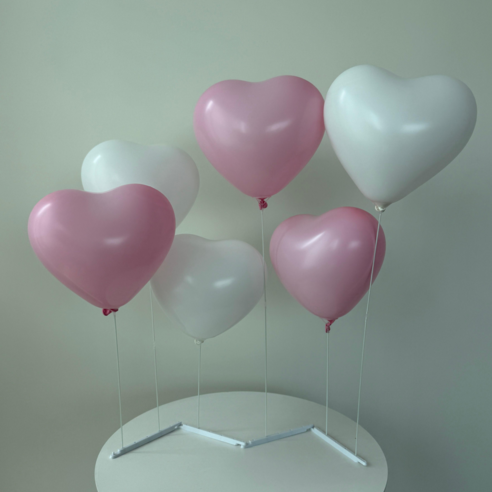 [메리메리유] 하트 풍선 스탠드 생일파티세트 브라이덜샤워, 1세트, 연핑크+화이트