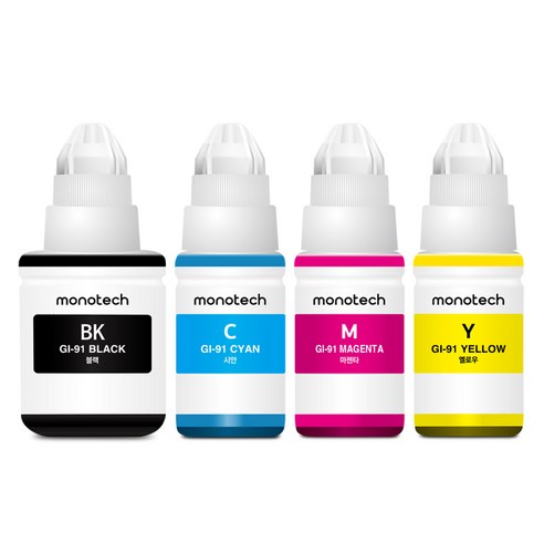 모노테크 캐논 호환 GI-91 무한 잉크 세트 G3971 G3920 G3960 G3970 G2970 G2960, 1세트, 4색