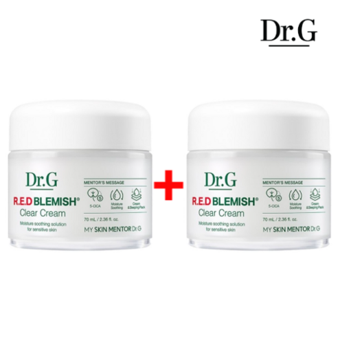 [1+1 상품]정품 DR.G 닥터지 레드 블레미쉬 클리어 크림 70ml+70ml 닥터지수분크림 닥터지레드수분크림 진정수분크림 보습크림 민감피부용 여드름피부용 저자극화장품 저자극, 2개, 70ml