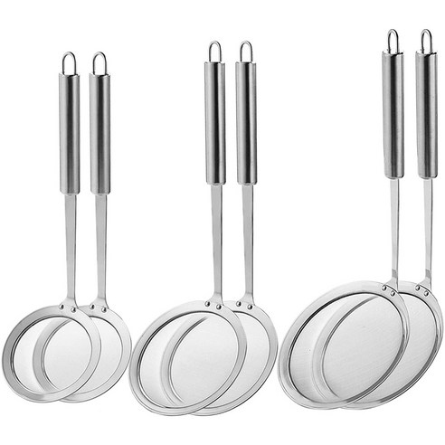 Deoxygene 6 팩 스키머 스푼 스테인레스 스틸 냄비 스트레이너 파인 메쉬 식품 그리스 3 크기, 1개