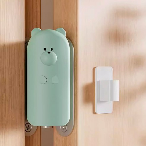 원더파파 경첩용 문닫힘 방지 귀여운 곰돌이형, 민트, 3개