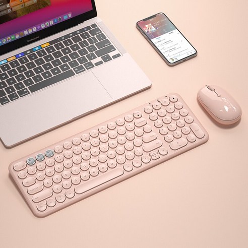 [시요] 블루투스 호환 무선 키보드 마우스 세트 PC 게이머 충전식 게임 키보드 마우스 태블릿 iPad 전화 노트북, Pink Set, 하나, 하나