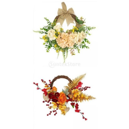 2PCS 문 매달려 화환 장식 수제 벽 새해 휴일 40cm, 실크 플라워, 녹색+빨강