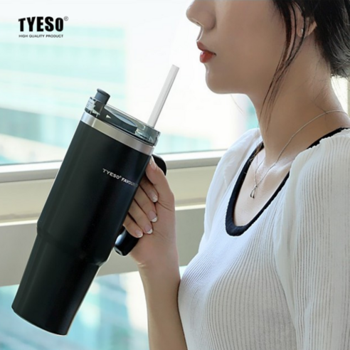 바렌스 프리미엄 대용량 예쁜 텀블러 스텐, 블랙, 890ml, 1개
