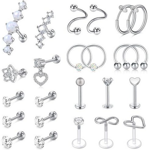 여성을위한 16G 연골 귀걸이 남성 Tragus 피어싱 쥬얼리 전방 헬릭스 귀걸이 외과 용 강철 연골 스터드 귀걸이 후프 CZ Daith Conch Helix 피어싱 쥬얼리