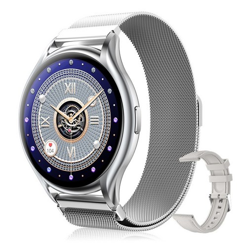 블루투스 통화 여성 스마트워치 Y2 1.43인치 AMOLED 대화면 한글판, 실버, 3.6cm, GPS + 블루투스