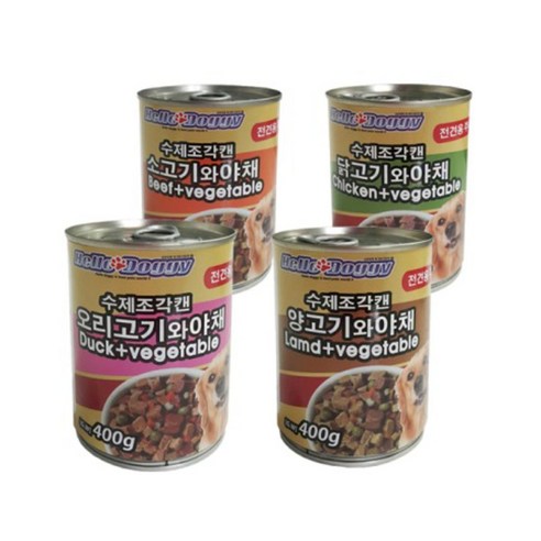 헬로도기 수제조각 주식 캔 400g, 오리고기와 야채, 2개입