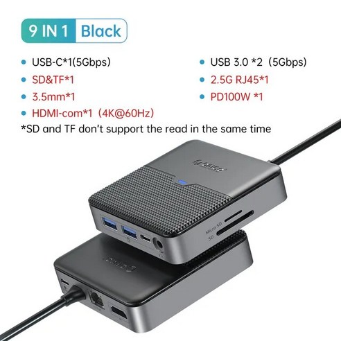 ORICO C타입 도킹 스테이션 USB 3.0 허브4K 60Hz HDMI 호환 RJ45 PD 어댑터맥북 아이패드 에어 M1 PC 액세서리 분배기, CHINA_5-in-1 30Hz PD60, 06 5-in-1 30Hz PD60