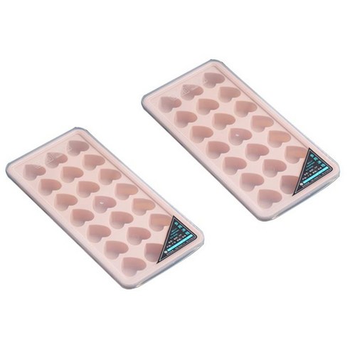 Deoxygene 2Pcs 실리콘 아이스 큐브 하트 모양의 트레이 21-아이스 몰드 이동식 뚜껑 포함 유연 위스키 및 칵테일용-핑크, 1개, 분홍