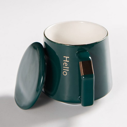 DFMEI 창의적인 추적 Tracing the Golden Thal Cup Light Luxury Nordic Coffee Cufe Coffee Simple Ceramic Cup은, Zhaer Cup 잉크 그린, 싱글 컵+덮개