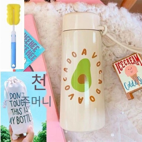 일본 하라주쿠 꽃 보온병 컵 여성 학생 한국 스타일 우아한 스타일 스테인레스 스틸 컵 귀여운 신선한 컵, 색깔2, 컵 + 컵 브러쉬 + 가방