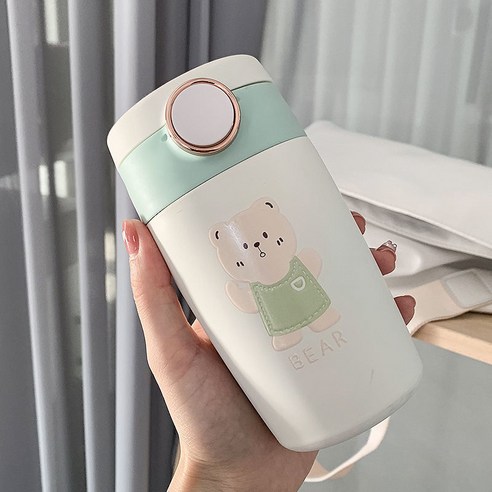DFMEI 물컵녀 여름 텀블러 빨대 커피잔 심플 휴대용 스테인리스 스틸컵 하이비주얼 주전자, 스카프 곰, 350ml 컵