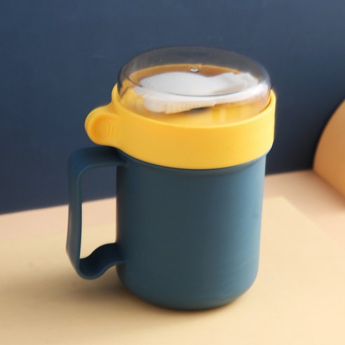 DHCX 시리얼 아침 컵 오트밀 컵 뚜껑 컵 전자레인지 밀크 컵 휴대용 컵 플라스틱 물컵, DHCX 푸른 색