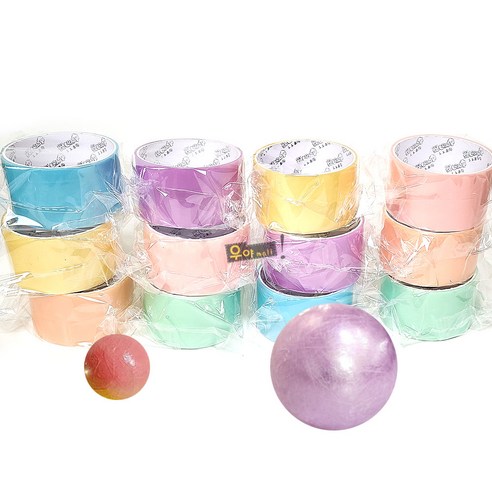 유로피안 칼라 마스킹 종이 테이프 그린색 15mm, 1개 컬러공테이프 13 우야몰 테이프 공 만들기 12개 끈끈이 볼 찐득이 놀이 피젯 롤링