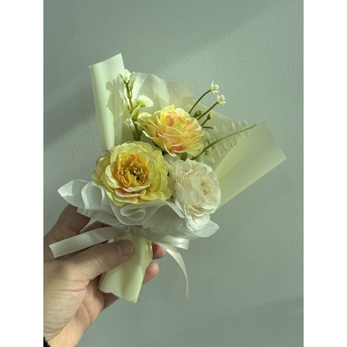 납골당 성묘 미니 조화 꽃다발, 옐로우, 1개