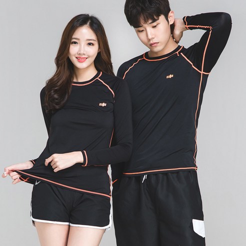 이라인 리미티드 오렌지스티치 래쉬가드 커플수영복, 공용_L