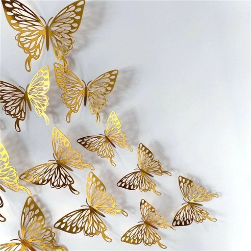 12Pcs 3D 황금 나비 스티커 데칼 벽 아트 이동식 다채로운, 하나, 보여진 바와 같이
