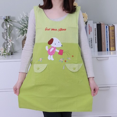데코나인 강아지앞치마 면 원피스 어린이집 유치원교사 보육교사 단체 교회, 반디앞치마-연두, 1개