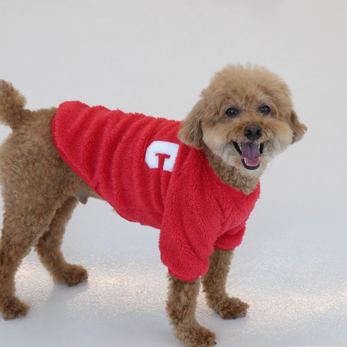 강아지옷 팝플레이 겨울 양털 티셔츠(M~9XL) 중형견 대형견 옷, 레드
