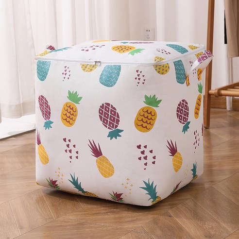 빅맥 지퍼 이불 수납 가방 옷 이불 이사 정리 이불 가방 홈 수납 정리 상자, 35L（33*32*33CM））, 파인애플