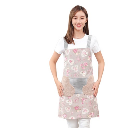 KORELAN 심플 방수 앞치마 가정 부엌 닦다 손, 브라운(방수 안감 러브 로즈 민소매 앞치마)