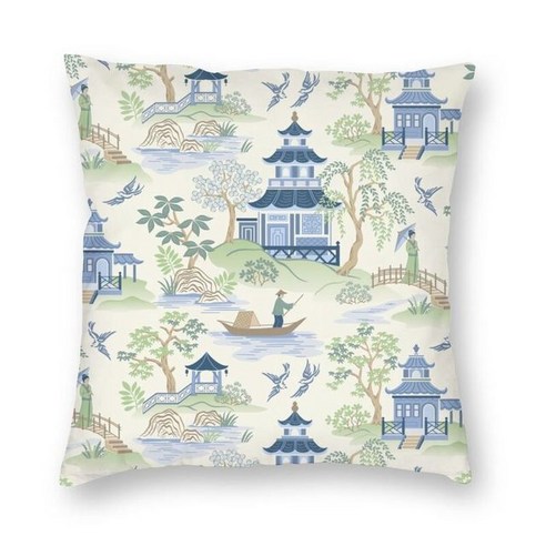 블루 버드 나무 중국 쿠션 커버 45x45cm 홈 장식 3D 인쇄 Delft Chinoiserie 던져 베개 소파 양면