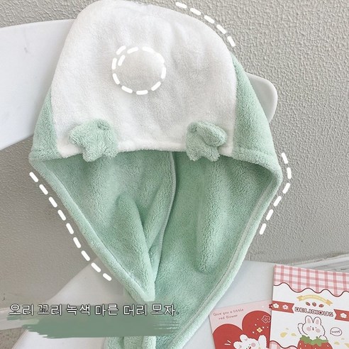 흡수성 두꺼운 산호 양털 샤워 캡 극세사, 25*65 [독립 포장], 초록색 귀여운 오리