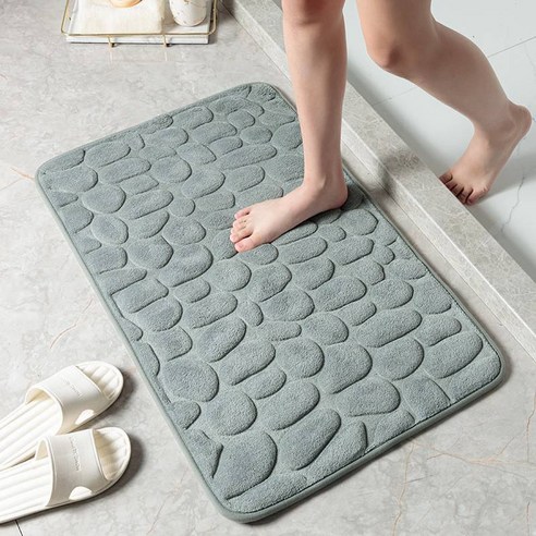 티아오 50*80CM 조약돌 디자인 산호벨벳 표면 미끄럼방지 욕실/화장실 매트, 그레이