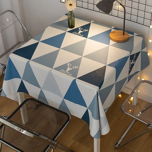 DFMEI 광장 테이블 식탁보 광장 식탁보 가정용 간단한 방수 오일 증거 빨 식탁보 여덟 테이블 마작 테이블 커버 천, DFMEI 삼각형 블루, 옵션1