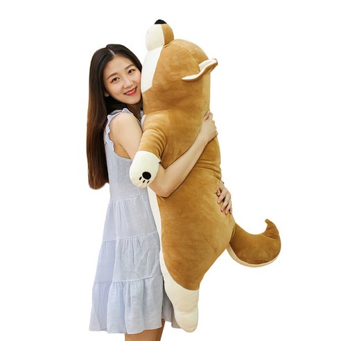 Kofeego 에스키모 개의 소프트 패딩 면 장작 개 하스키 엎드려 개 카우보이 자다 쿠션 생일 선물, 55cm, 다갈색