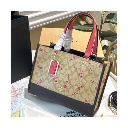 코치 CK573 뎀시 캐리올 시그니처 캔버스 가죽 하트 스타 프린터 포함 크로스백