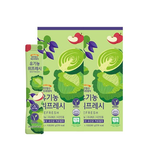장인정신 에브리데이 유기농 양배추즙 위프레시 15p, 2개, 300g