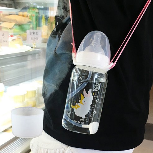 한국어 스타일 귀여운 컵 졸업 짚 성인 크리 에이 티브 유리 컵 여학생 젖꼭지 컵 휴대용 컵, 330ml문토끼스케일240_옵션1
