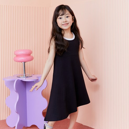 베키쥬 라운드 민소매 사선 원피스