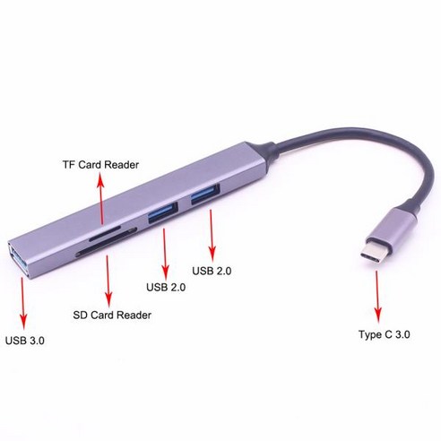 고속 USB 3.0 허브 분배기 카드 리더기 멀티 포트 SD TF 맥북 컴퓨터 액세서리 C 타입, 02 Type C 3.0, 1개