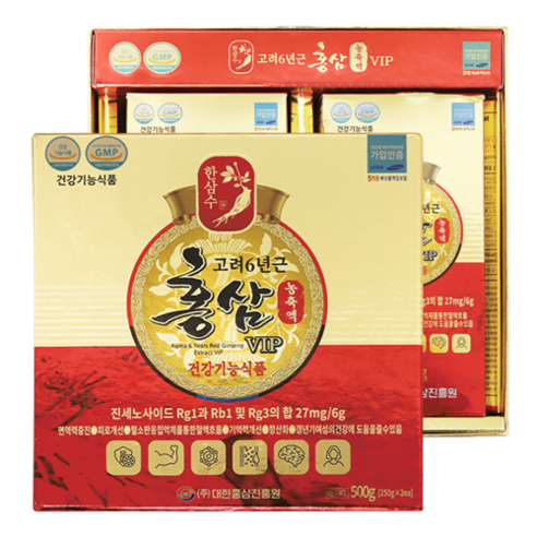 100% 고려 6년근 홍삼농축액VIP 2병세트 2개월분, 3박스, 500g