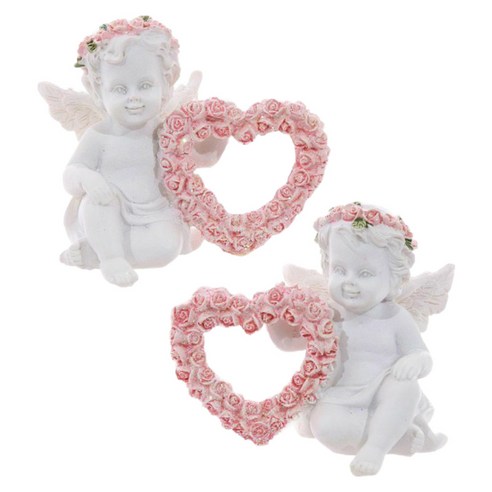 로즈 화이트 수집 가능한 선물 사랑을 들고 2 조각 귀여운 천사 인형, 하얀, 수지
