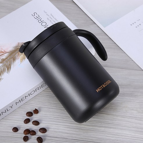 손잡이 커피 텀블러 사무실 커피잔 304 스테인리스강 머그컵 물컵 선물컵, 500ml 블랙, 500ml