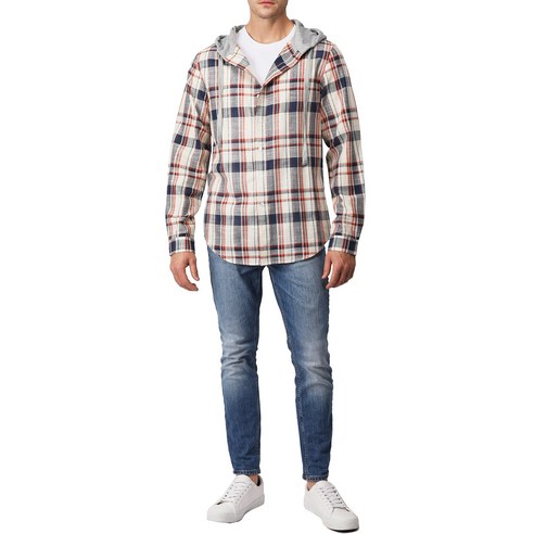 남성 여름 시원한린넨 CHECK 후드 캐쥬얼 와이셔츠 (M~4XL)