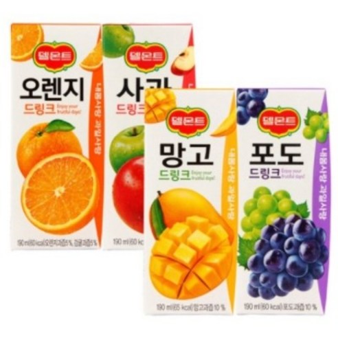 델몬트 망고드링크 16P + 사과드링크 16P + 오렌지드링크 16P + 포도드링크 16P 세트, 1세트, 190ml