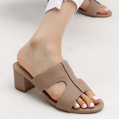 포크슈즈 소가죽 여성여자 여름 스트랩 뮬 슬리퍼 샌들 카타 6cm