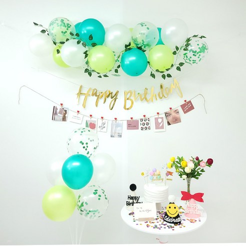 지에이엠 다양한 생일파티용품 세트 생일파티 파티용품 생일축하파티, 플랜트 클라우드 풀세트-퓨어그린