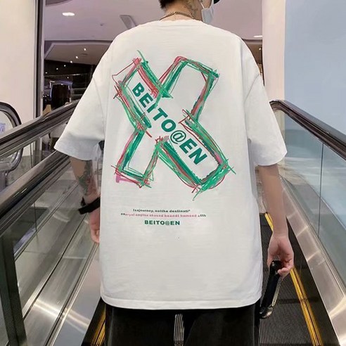 한국 패션 프린트 반팔 티셔츠 남성용 플러스 사이즈 여름 캐주얼 느슨한 탑