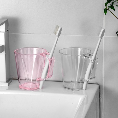 DFMEI 투명한 간단한 세척 컵 양치질 컵 가정 커플 양치질 컵, 투명 + 핑크 [2팩]