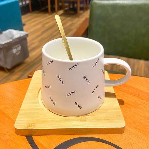 Mao북유럽 스타일 세라믹 커피 컵과 접시 세트 간단한 영어 비즈니스 사무실 물 Afternoon Tea 머그잔, 화이트_240ml
