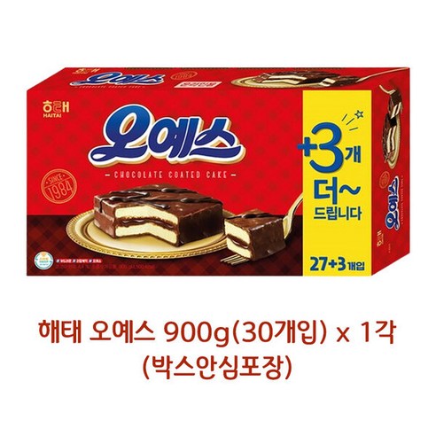 해태 오예스 900g 30개입(27+3) x 1각(박스안심포장) 초코빵 초코크림빵, 1개