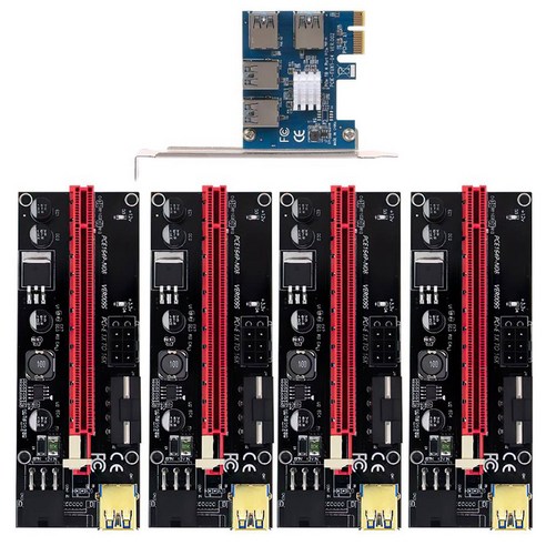 Huante PCI-E Express 1X ~ 16X 라이저 009S 카드 어댑터 PCIE 1 4 슬롯 PCIe 포트 승수 BTC Bitcoin Miner Mining, 1set, 1 ~ 4 어댑터 카드