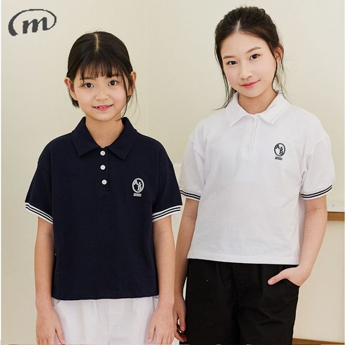 여름 초등학생용 반팔 크롭 티셔츠, 여아 학교 유니폼 의류 주니어크롭티 여름 초등학생용 반팔 크롭 티셔츠, 여아 학교 유니폼 의류 주니어크롭티