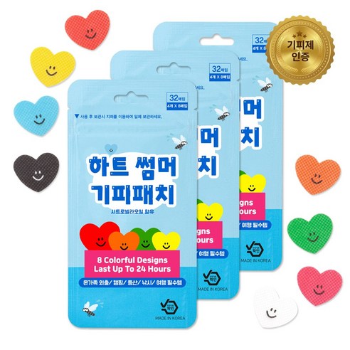 오빌릿 하트 모기패치 썸머패치 기피제 인증 국산 100% 32매입, 3개