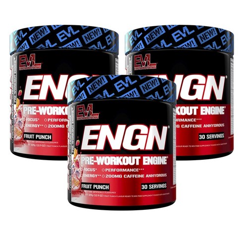 EVLUTIONNUTRITION ENGN 프리워크아웃 프루트 펀치, 3개, 309g